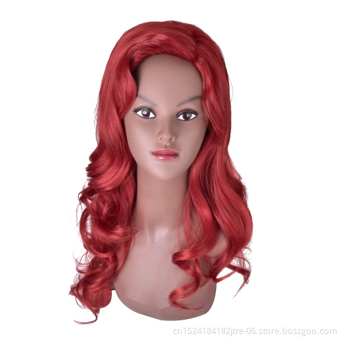factory wholesale price 28 inch long wavy copper red synthetic wig in stock